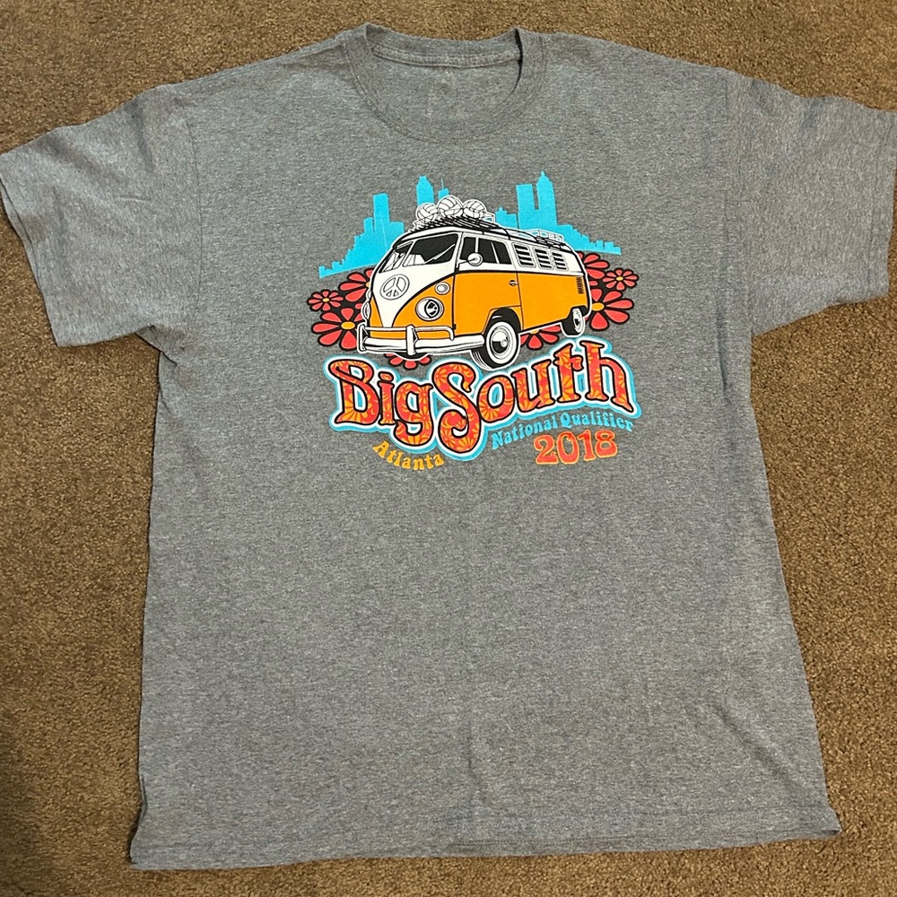 dark gray big South volleyball tournament T-shirt